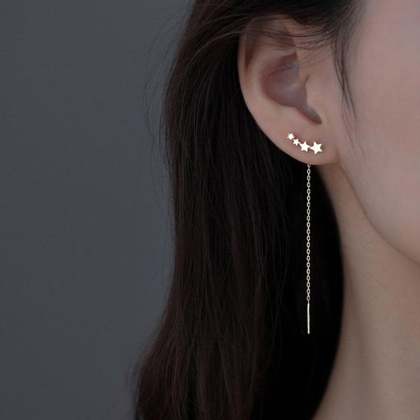 dangle & chandelier lovely simple stylish star drop earrings for women shiny white zircon exquisite versatile female long chain tassel earri, Silver